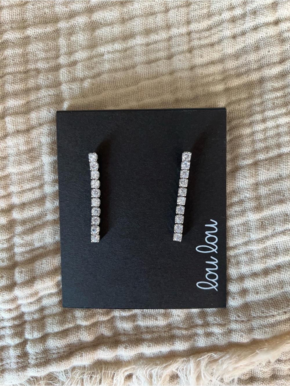 Silver Crystal Linear Drop Earrings - Clear